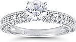 This image shows the setting with a 1.00ct round brilliant cut center diamond. The setting can be ordered to accommodate any shape/size diamond listed in the setting details section below.