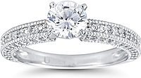 Three Sided Pave Diamond Engagement Ring w/ Milgrain