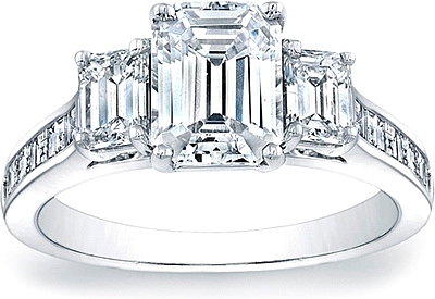 This image shows the setting with a 1.50ct emerald cut center diamond. The setting can be ordered to accommodate any shape/size diamond listed in the setting details section below.
