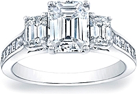 Three Stone Emerald Cut Engagement Ring w/ Square Emerald Channel-Set Side Stones