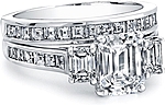 This image shows the setting with a 1.50ct emerald cut center diamond. The setting can be ordered to accommodate any shape/size diamond listed in the setting details section below.