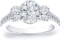 Three Stone Oval Diamond Engagement Ring w/ Pave Accents