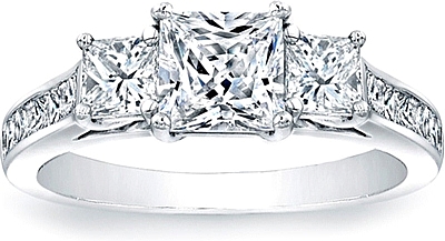 This image shows the setting with a 1.25ct princess cut center diamond. The setting can be ordered to accommodate any shape/size diamond listed in the setting details section below. 