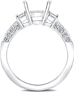 This image shows the setting with a basket made to hold a 1.00ct princess cut center diamond. The setting can be ordered to accommodate any shape/size diamond listed in the setting details section below.