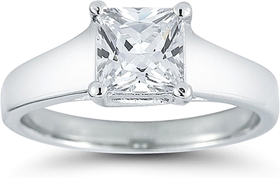 This image shows the setting with a 1.00ct princess cut center diamond. The setting can be ordered to accommodate any shape/size diamond listed in the setting details section below.
