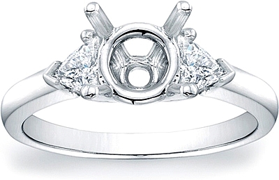 This image shows the setting with a basket made to hold a 1.00ct round brilliant cut center diamond. The setting can be ordered to accommodate any shape/size diamond listed in the setting details section below.