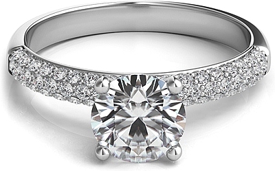 This image shows the setting with a 1.00ct round brilliant cut center diamond. The setting can be ordered to accommodate any shape/size diamond listed in the setting details section below.