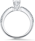 This image shows the setting with a 1.00ct round brilliant cut center diamond. The setting can be ordered to accomodate any shape/size diamond listed in the setting details section below.