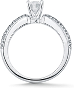 This image shows the setting with a 1.00ct round brilliant cut center diamond. The setting can be ordered to accomodate any shape/size diamond listed in the setting details section below.