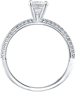 This image shows the setting with a 1.00ct round brilliant cut center diamond. The setting can be ordered to accommodate any shape/size diamond listed in the setting details section below.