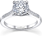 This image shows the setting with a 1.00ct round brilliant cut center diamond. The setting can be ordered to accommodate any shape/size diamond listed in the setting details section below.