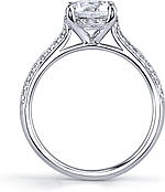 This image shows the setting with a 1.25ct round brilliant cut center diamond. The setting can be ordered to accommodate any shape/size diamond listed in the setting details section below.