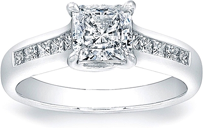 Chevron Prong - 0.40 TCW Princess Cut Diamond - Channel Set Engagement Ring  - 10K White Gold 