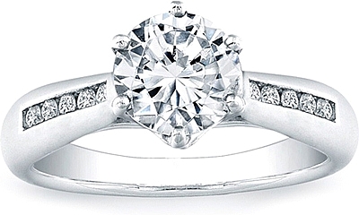 This image shows the setting with a basket made for a 1.00ct round brilliant cut diamond. The setting can be ordered to accommodate any shape/size diamond listed in the setting details section below.