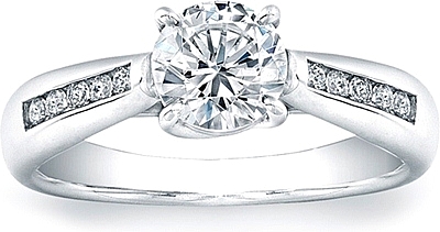 This image shows the setting with a 1.00ct round brilliant cut center diamond. The setting can be ordered to accommodate any shape/size diamond listed in the setting details section below.