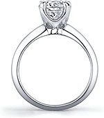 This image shows the setting with a 1.00ct round brilliant cut center diamond. The setting can be ordered to accommodate any shape/size diamond listed in the setting details section below.