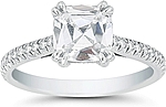 This image shows the setting with a 1.25ct cushion cut center diamond. The setting can be ordered to accommodate any shape/size diamond listed in the setting details section below.
