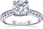 This image shows the setting with a 1.00ct round brilliant cut center diamond. The setting can be ordered to accommodate any shape/size diamond listed in the setting details section below.
