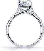 This image shows the setting with a 1.00ct round brilliant cut center diamond. The setting can be ordered to accommodate any shape/size diamond listed in the setting details section below.