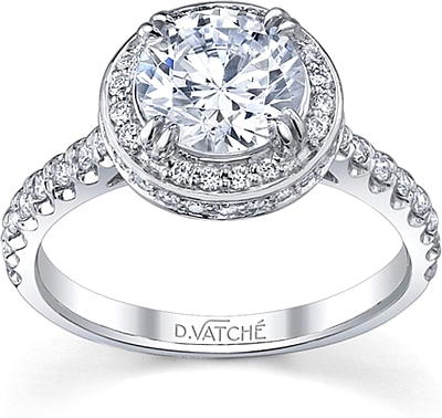 This image shows the setting with a 1.00ct round brilliant cut center diamond. The setting can be ordered to accommodate any shape/size diamond listed in the setting details section below.