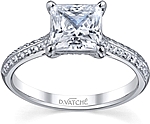 This image shows the setting with a 1.00ct princess cut center diamond. The setting can be ordered to accommodate any shape/size diamond listed in the setting details section below.