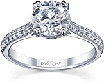 This image shows the setting with a 1.00ct round brilliant cut center diamond. The setting can be ordered to accommodate any shape/size diamond listed in the setting details section below.