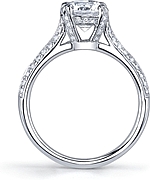 This image shows the setting with a 1.00ct round brilliant cut center diamond. The setting can be ordered to accommodate any shape/size diamond listed in the setting details section below.