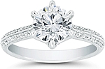 This image shows the setting with a 1.25ct round brilliant cut center diamond. The setting can be ordered to accommodate any shape/size diamond listed in the setting details section below.