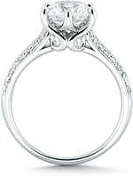 This image shows the setting with a 1.25ct round brilliant cut center diamond. The setting can be ordered to accommodate any shape/size diamond listed in the setting details section below.