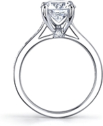 This image shows the setting with a 1.00ct round brilliant cut center diamond. The setting can be ordered to accommodate any shape/size diamond listed in the setting details section below.