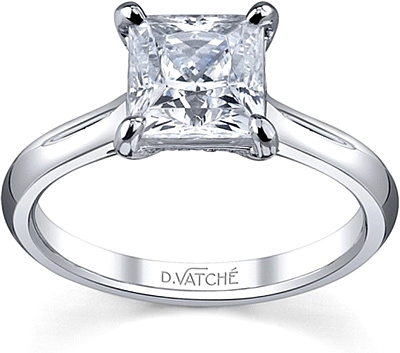 This image shows the setting with a 1.00ct princess cut center diamond. The setting can be ordered to accommodate any shape/size diamond listed in the setting details section below.