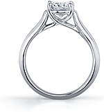 This image shows the setting with a 1.00ct round brilliant cut center diamond. The setting can be ordered to accommodate any shape/size diamond listed in the setting details section below.