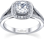 This image shows the setting with a 1.00ct cushion cut center diamond. The setting can be ordered to accommodate any shape/size diamond listed in the setting details section below.
