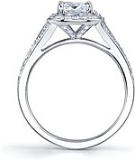 This image shows the setting with a 1.00ct cushion cut center diamond. The setting can be ordered to accommodate any shape/size diamond listed in the setting details section below.