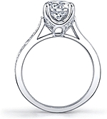 This image shows the setting with a 1.00ct round brilliant cut center diamond. The setting can be ordered to accommodate any shape/size diamond listed in the setting details section below.