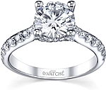 This image shows the setting with a 1.00ct round brilliant cut center diamond. The setting can be ordered to accommodate any shape/size diamond listed in the setting details section below.