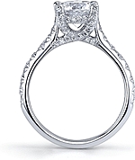 This image shows the setting with a 1.00ct round brilliant cut center diamond. The setting can be ordered to accommodate any shape/size diamond listed in the setting details section below.