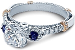 This image shows the setting with a 1ct round cut center diamond. The setting can be ordered to accommodate any shape/size diamond listed in the setting details section below.