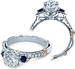 This image shows the setting with a 1ct round cut center diamond. The setting can be ordered to accommodate any shape/size diamond listed in the setting details section below.
