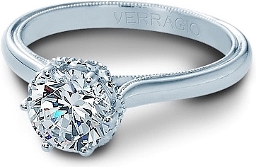 This image shows the setting with a 1.25ct round brilliant cut center diamond. The setting can be ordered to accommodate any shape/size diamond listed in the setting details section below.
