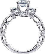 This image shows the setting with a 1.25ct round brilliant cut center diamond. The setting can be ordered to accommodate any shape/size diamond listed in the setting details section below.