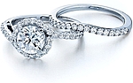 This image shows the setting with a 1.25ct round brilliant cut center diamond. The setting can be ordered to accommodate any shape/size diamond listed in the setting details section below. The matching wedding band is sold separately. 