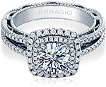 This image shows the setting with a 1.00ct round brilliant cut center diamond. The setting can be ordered to accommodate any shape/size diamond listed in the setting details section below.