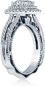 This image shows the setting with a 1.00ct round brilliant cut center diamond. The setting can be ordered to accommodate any shape/size diamond listed in the setting details section below.