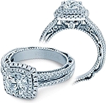 This image shows the setting with a 1.00ct round brilliant cut center diamond. The setting can be ordered to accommodate any shape/size diamond listed in the setting details section below.