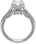 This image shows the setting with a 1.00ct oval cut center diamond. The setting can be ordered to accommodate any shape/size diamond listed in the setting details section below.