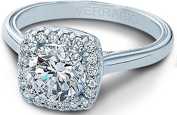 This image shows the setting with a 1.25ct round brilliant cut center diamond. The setting can be ordered to accommodate any shape/size diamond listed in the setting details section below.