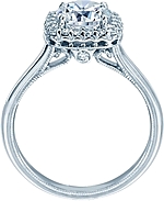 This image shows the setting with a 1.25ct round brilliant cut center diamond. The setting can be ordered to accommodate any shape/size diamond listed in the setting details section below.