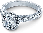 This image shows the setting with a 1ct round brilliant cut center diamond. The setting can be ordered to accommodate any shape/size diamond listed in the setting details section below.
