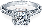 This image shows the setting with a 1ct round brilliant cut center diamond. The setting can be ordered to accommodate any shape/size diamond listed in the setting details section below.